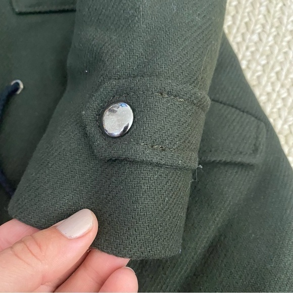 Zara Girls Olive Green Wool Blend Faux Fur Hooded Coat Size 11/12 - Picture 4 of 5